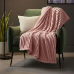 Chunky Ribbed Mink Throw Ultra Soft Warm Elegant Blanket for Sofa Or Bed - 150 x 200cm - Blush Pink
