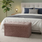 Crushed Velvet Rectangle Storage Box with Lid Elegant Organizer for Any Room - Blush Pink