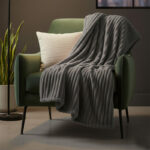 Chunky Ribbed Mink Throw Ultra Soft Warm Elegant Blanket for Sofa Or Bed - 200 x 240cm - Charcoal