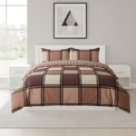 Box Print Duvet Cover Set Contemporary Square Pattern Bedding - Single - Chocolate