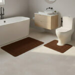 2 Piece Box Design Bath Mat Set Soft Absorbent Non-Slip Bathroom Mats - Chocolate