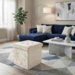Crushed Velvet Square Storage Box with Lid Elegant Organizer for Any Room - Cream