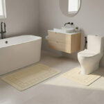 2 Piece Box Design Bath Mat Set Soft Absorbent Non-Slip Bathroom Mats - Cream