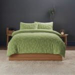 Ultra Soft Teddy Duvet Cover Set Daisy Embossed Cozy Fleece Bedding - Fern - Single