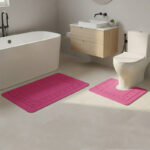2 Piece Box Design Bath Mat Set Soft Absorbent Non-Slip Bathroom Mats - Fuchsia