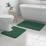 2 Piece Pebble Design Memory Foam Bath Mat Set Soft Absorbent Non-Slip Bathroom - Green