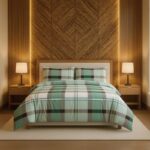 Duvet Cover And Pillowcase Set Green or Pink Tartan Check Design Polycotton Bed Linen - Green - Double