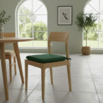 Waterproof Square Foam Seat Pad with Ties Pack of 4 Chair Cushion Seating - Green