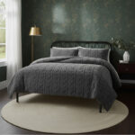 Ultra Soft Teddy Duvet Cover Set Leaves Embossed Cozy Fleece Bedding - Grey - Single
