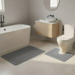 2 Piece Box Design Bath Mat Set Soft Absorbent Non-Slip Bathroom Mats - Grey