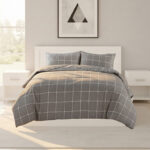 Box Dot Pattern Duvet Cover Set Soft Easy Care Contemporary Bedding - Double - Grey