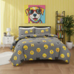 Emoji Print Duvet Cover Set Cool Playful Bedding with Pillowcases - Double - Grey