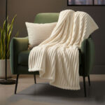 Chunky Ribbed Mink Throw Ultra Soft Warm Elegant Blanket for Sofa Or Bed - 200 x 240cm - Ivory
