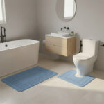 2 Piece Box Design Bath Mat Set Soft Absorbent Non-Slip Bathroom Mats - Mid Blue