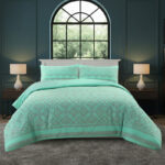 Elegant Floral Duvet Set Modern Flower Pattern Bedding for Home Decor - Single - Mint