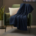 Chunky Ribbed Mink Throw Ultra Soft Warm Elegant Blanket for Sofa Or Bed - 150 x 200cm - Navy Blue