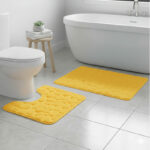 2 Piece Pebble Design Memory Foam Bath Mat Set Soft Absorbent Non-Slip Bathroom - Ochre