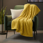 Chunky Ribbed Mink Throw Ultra Soft Warm Elegant Blanket for Sofa Or Bed - 150 x 200cm - Ochre