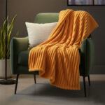 Chunky Ribbed Mink Throw Ultra Soft Warm Elegant Blanket for Sofa Or Bed - 150 x 200cm - Orange