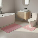 2 Piece Box Design Bath Mat Set Soft Absorbent Non-Slip Bathroom Mats - Pink