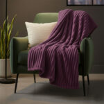 Chunky Ribbed Mink Throw Ultra Soft Warm Elegant Blanket for Sofa Or Bed - 150 x 200cm - Plum