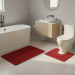2 Piece Box Design Bath Mat Set Soft Absorbent Non-Slip Bathroom Mats - Red