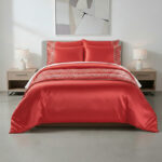Shimmer Duvet Cover Set Luxury Bedding with Elegant Metallic Finish - Runner - Red
