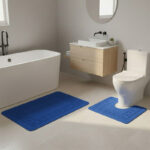 2 Piece Box Design Bath Mat Set Soft Absorbent Non-Slip Bathroom Mats - Royal Blue