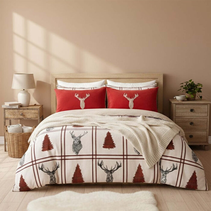 Ultra Soft Teddy Duvet Cover Set Stag Christmas Cozy Fleece Bedding