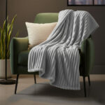 Chunky Ribbed Mink Throw Ultra Soft Warm Elegant Blanket for Sofa Or Bed - 200 x 240cm - Silver