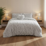 Super Fluffy Duvet Cover Ultra Soft, Cloud-Like Comfort Snug Sleep - Double - Silver