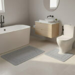 2 Piece Box Design Bath Mat Set Soft Absorbent Non-Slip Bathroom Mats - Silver