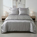 Shimmer Duvet Cover Set Luxury Bedding with Elegant Metallic Finish - Single - Silver