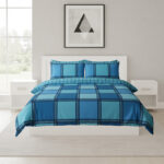 Box Print Duvet Cover Set Contemporary Square Pattern Bedding - Super King - Teal