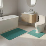 2 Piece Box Design Bath Mat Set Soft Absorbent Non-Slip Bathroom Mats - Teal
