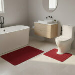 2 Piece Box Design Bath Mat Set Soft Absorbent Non-Slip Bathroom Mats - Wine