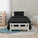 Flannelette Cotton Cot Bed Duvet Cover Set Brushed Warm Bedding Set - Black