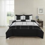 Patchwork Duvet Cover Set Vintage Style Bedding Matching Pillowcases - Single - Black