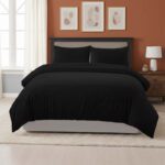 Embossed Stripe Duvet Cover Soft Microfibre Bedding with Pillowcases - Super King - Black