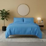 Flannelette Cotton Duvet Cover Set Soft Brushed Warm Bedding Set - Super King - Blue