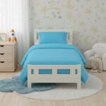Flannelette Cotton Cot Bed Duvet Cover Set Brushed Warm Bedding Set - Blue