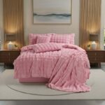 Rabbit Faux Fur Teddy Duvet Cover Set Ultra Soft Plush Bedding - King - Blush