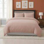 Embossed Stripe Duvet Cover Soft Microfibre Bedding with Pillowcases - Double - Blush Pink