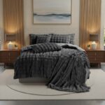Rabbit Faux Fur Teddy Duvet Cover Set Ultra Soft Plush Bedding - Double - Charcoal