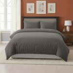 Embossed Stripe Duvet Cover Soft Microfibre Bedding with Pillowcases - Super King - Charcoal