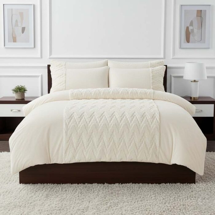 Zig Zag 3D Teddy Duvet Cover Set Ultra Soft Teddy Fleece Bedding with Pillowcases