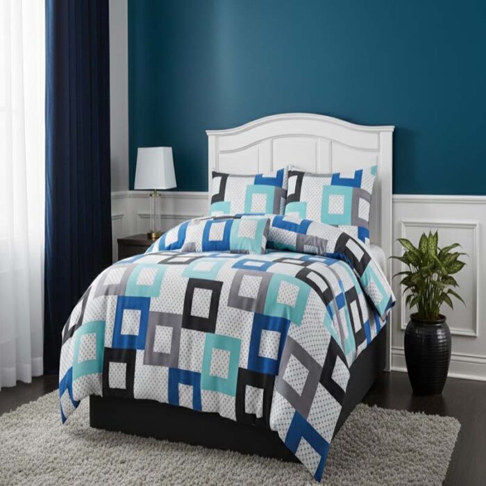 Modern Blue And Grey Geometric Modern Duvet Cover And Pillowcase Set