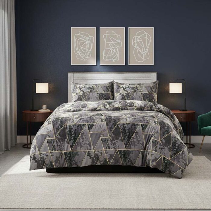 Geometric Triangle Duvet Cover Set Stylish Easy Care Bedding with Pillowcases
