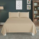 Easy Care Flat Bed Sheet Polycotton Durable Low Maintenance Bedding - Double - Latte