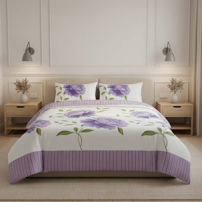 Reversible Floral Duvet Set Elegant Flower Stripe Pattern Bedding for Home Decor